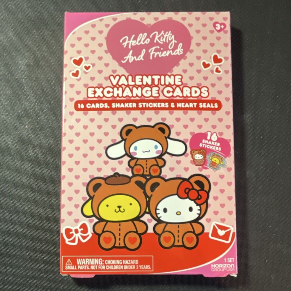 Hello Kitty Valentine Exchange Cards Set 16 Cards Shaker Stickers Heart Seals